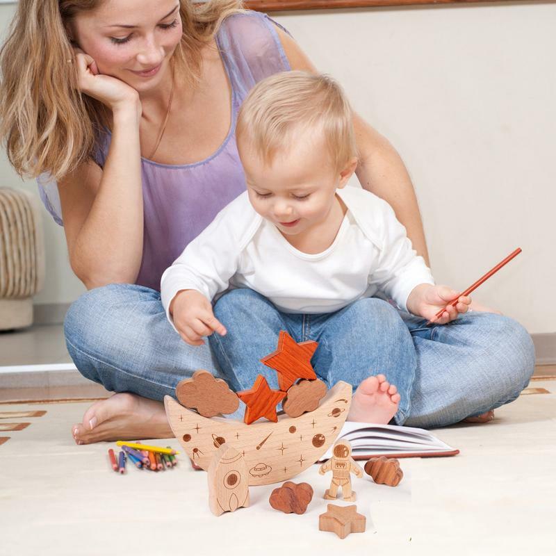 Kreatywne drewniane bloki do układania w stosy zabawki dla dzieci interaktywna gra zrównoważone klocki dla dzieci zabawki edukacyjne Montessori