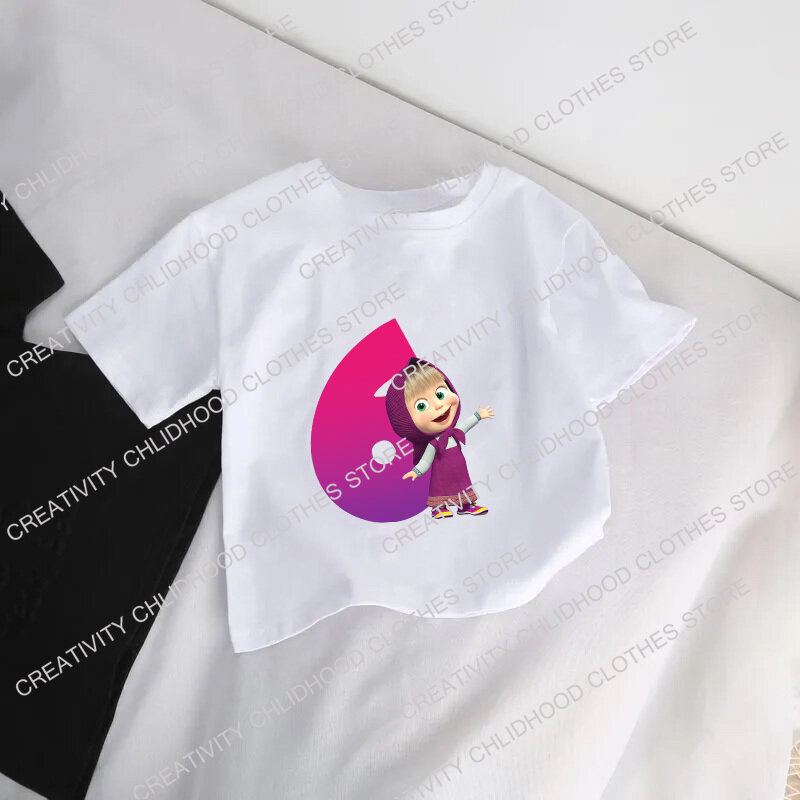 Camiseta de dibujos animados de Mashas y oso para niños, camisetas Kawaii, ropa informal, manga corta, 123456789