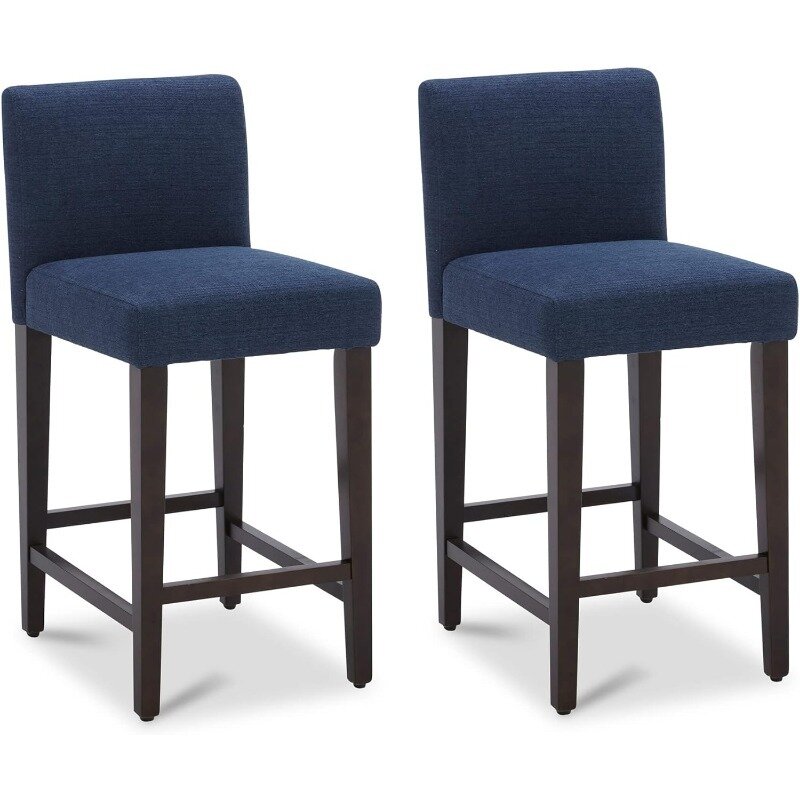 Counter Height Bar Stools Set of 2, 25" H Seat Height Upholstered Barstools, Fabric in Ivory