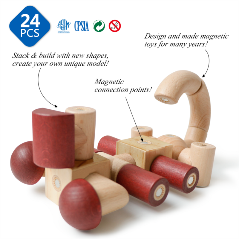 مجموعة مكعبات بناء مغناطيسية للأطفال ، مكعبات خشبية ، ألعاب تعليمية مونتيسوري للأطفال الصغار ، 24 *
