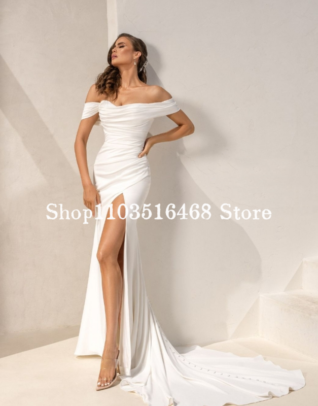 Eleganckie suknie ślubne 2024, jedno ramię, satyna w kolorze kości słoniowej, seksowna syrenka, rozcięcie, suknie ślubne i podłogowe, formalne okazje, Vestido de novia