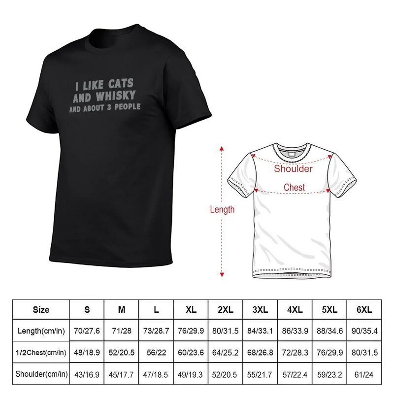 Camiseta con estampado de I Like Cats, Whisky and about 3 people para hombre, camisa vintage, camisetas de peso pesado