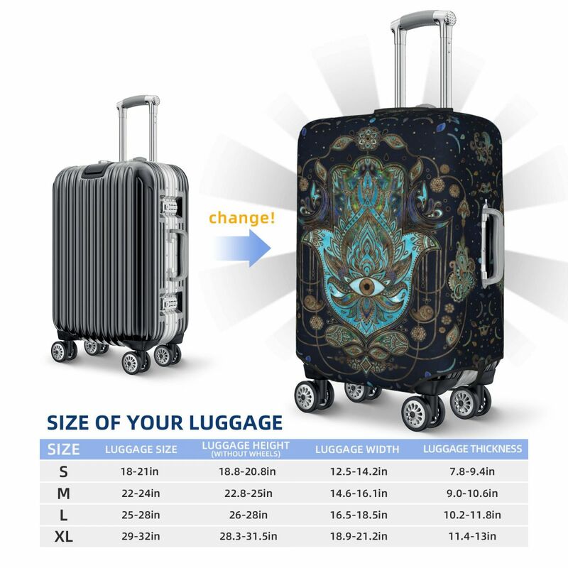 Juste de valise personnalisée avec pierres précieuses bleues, main de Fatima, housse de protection contre la poussière, main de Hamsa, mauvais œil, housses de bagages de voyage, 18 "-32"