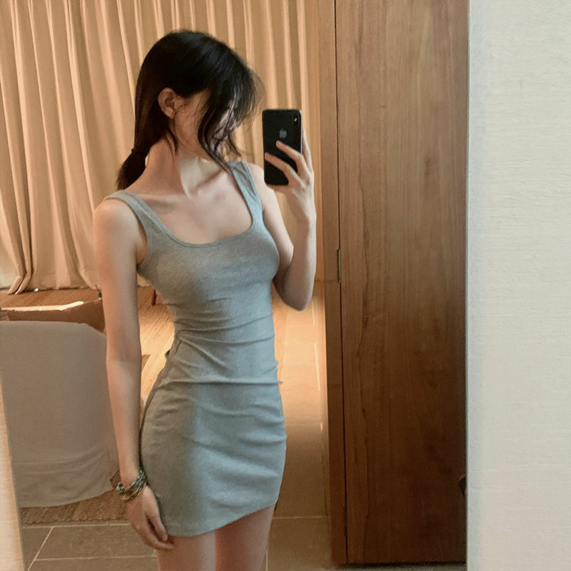 Pure Wind Dress Sexy Slim Dress Korean Version Lady Beauty Back Solid Slim And Show Your Figure With Sling Hip-Wrapped Skirt
