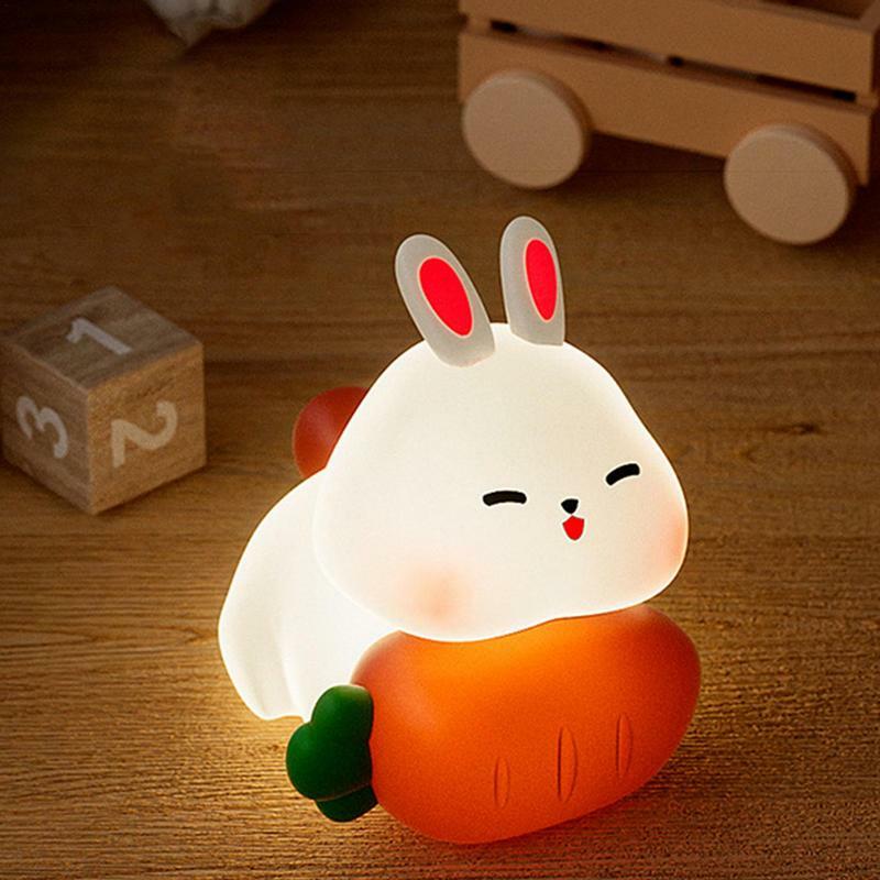 Lámpara táctil de mesita de noche con diseño de conejito, 3 niveles, regulable, sensible al tacto, recargable, luz nocturna para niños, relajante para dormir