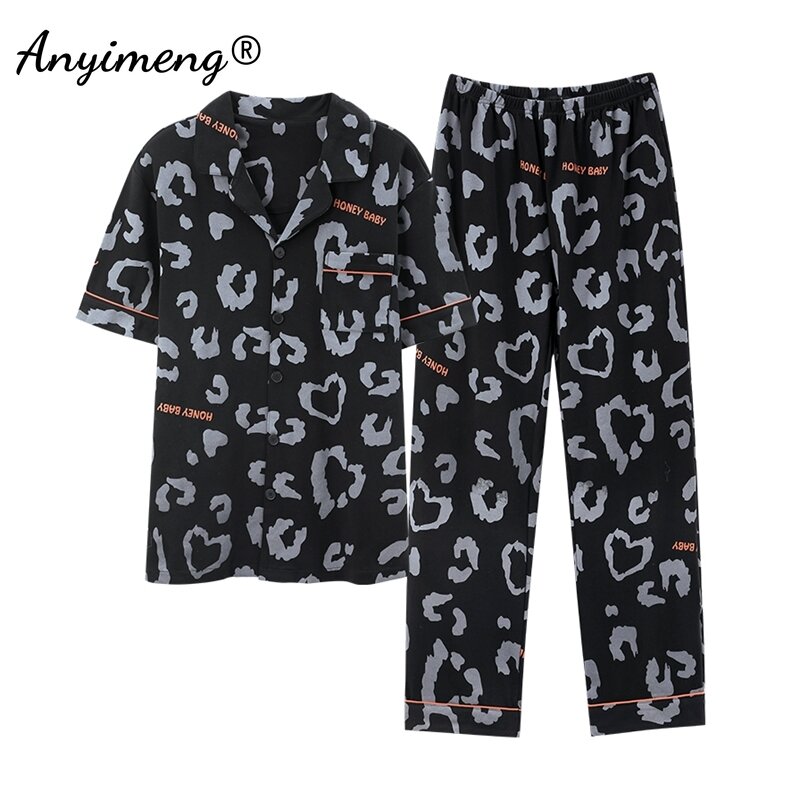 Spring Summer Men Cotton Pajamas Short Sleeves Long Pants Pajama Plus Size L-4XL Luxury Sleepwear Fashion Man Casual Home Suit