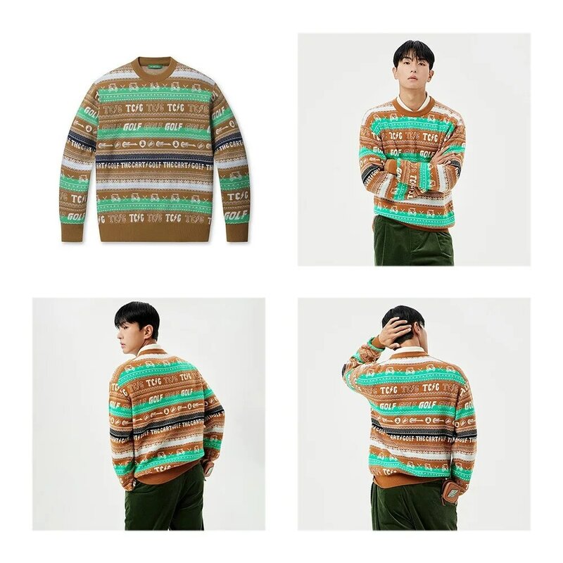 "Tunjukkan tren: Pullover pria merek Korea lengan panjang, bordir huruf, desain garis, pakaian musim dingin mewah kelas atas!"