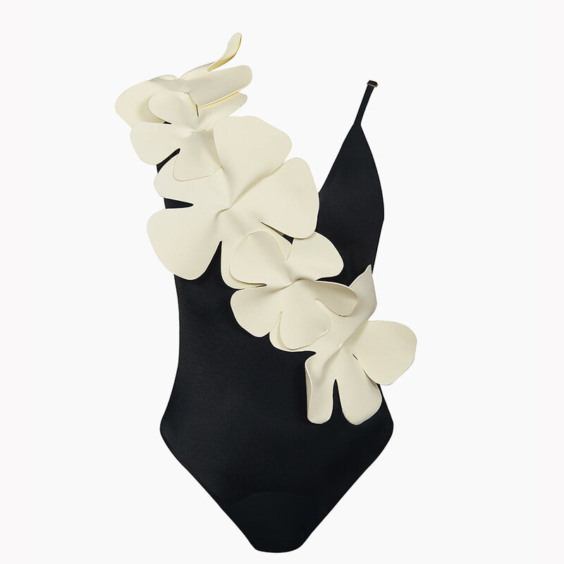 Maillot de bain à fleurs 3D pour femmes, col en V, dos nu, tenues de plage, mode, maillots de bain d'été, maillots de bain 1 pièce, maillots de bain sexy, 2024