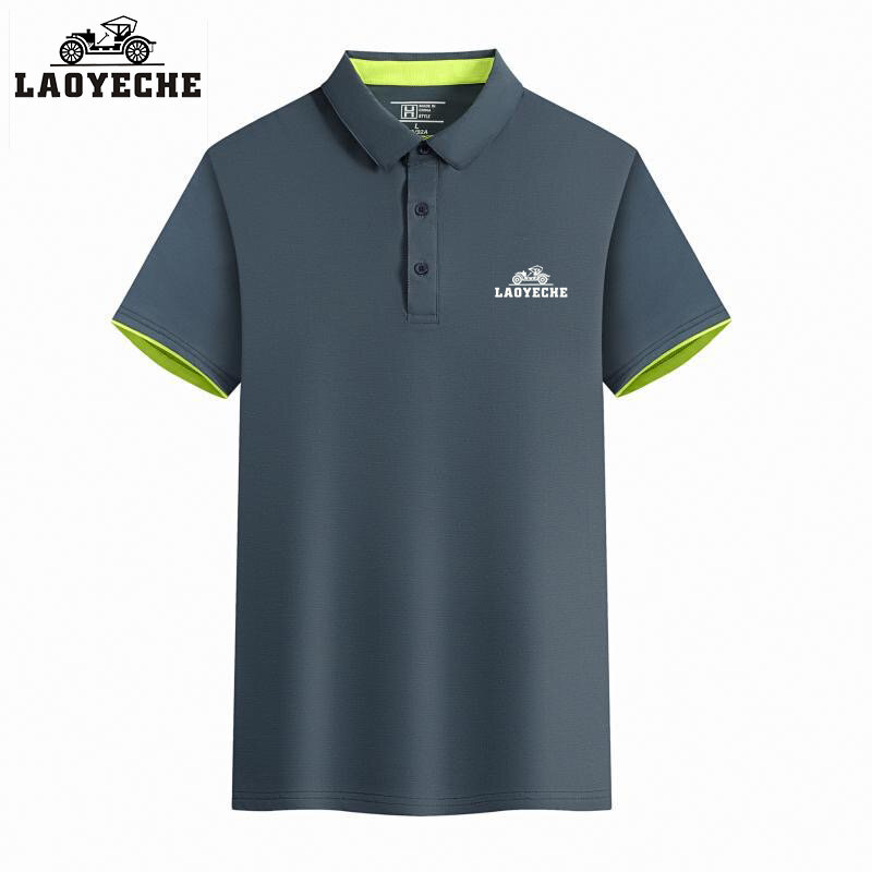 Laoyeche-Polo bordado de manga corta para hombre, camiseta transpirable de alta calidad, informal de negocios, novedad de verano
