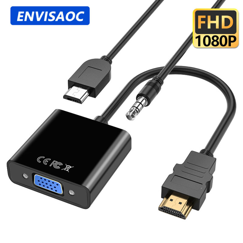 Convertidor de Cable HD 1080P HDMI a VGA, fuente de alimentación de Audio, adaptador macho a hembra VGA para tableta, portátil, PC y TV