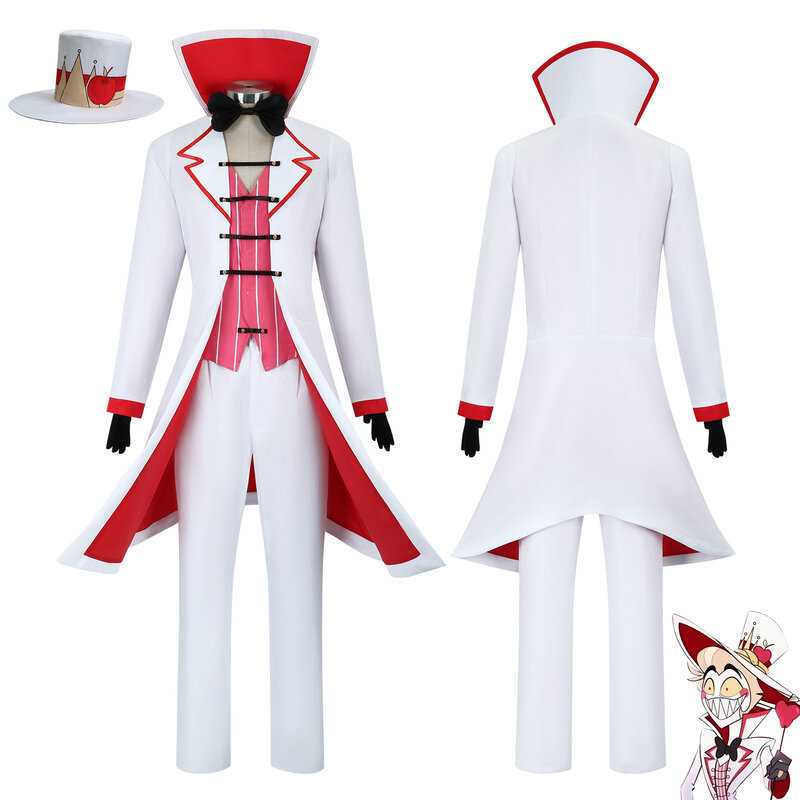 Hazbin Lucifer Cosplay Anime Hotel Morningstar Cosplay Costume Wig Daddy White Suit Devil Hell Halloween Party Adult Men Costume