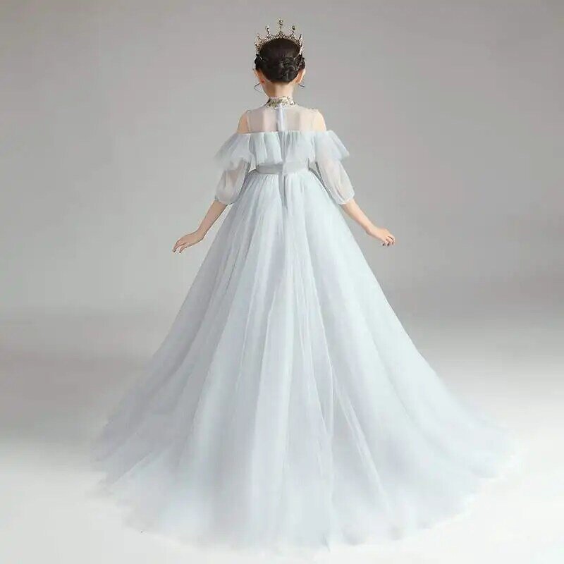 Vestido de noite infantil, Flor Azul, Passarela, Performance de Piano, Casamento, Princesa, Anfitriã, Festa