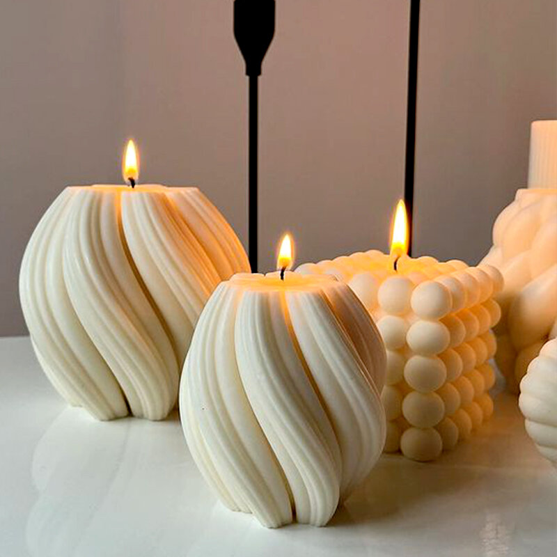 3D Rotating Pillar Candle Silicone Mold Geométrica Onda Vela Cera Molde DIY Arte Abstrata Sabão Resina Gesso Mold Home Craft Decor