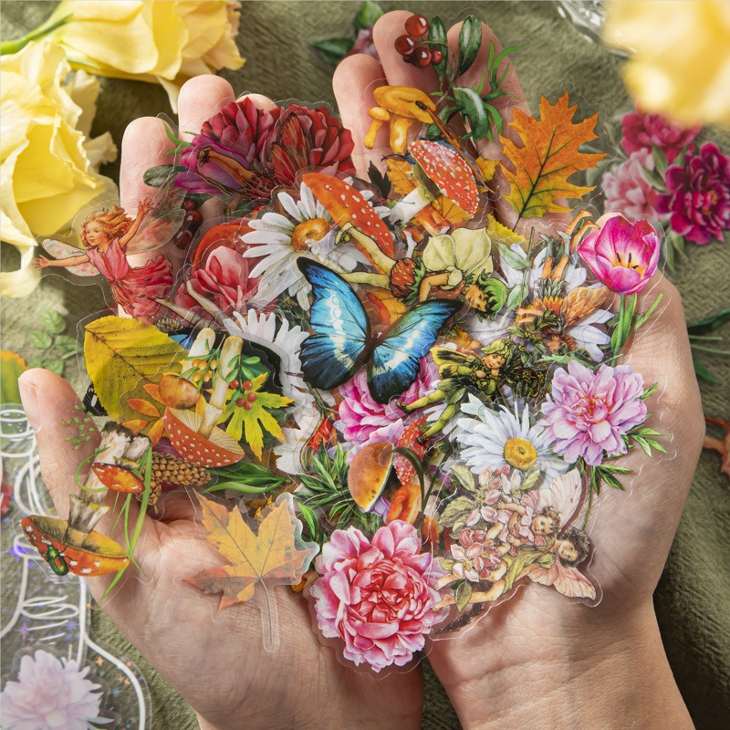 DIY透明自己粘着性ブックマーク、乾燥した花、植物、花の花瓶、星座、カード作成、新しい