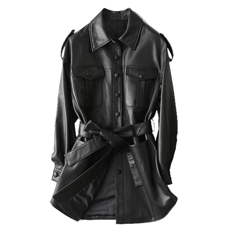 AYUNSUE giacca in vera pelle di pecora giacca in pelle da donna cappotti primaverili donna giacche nere con cintura Trench Chaquetas