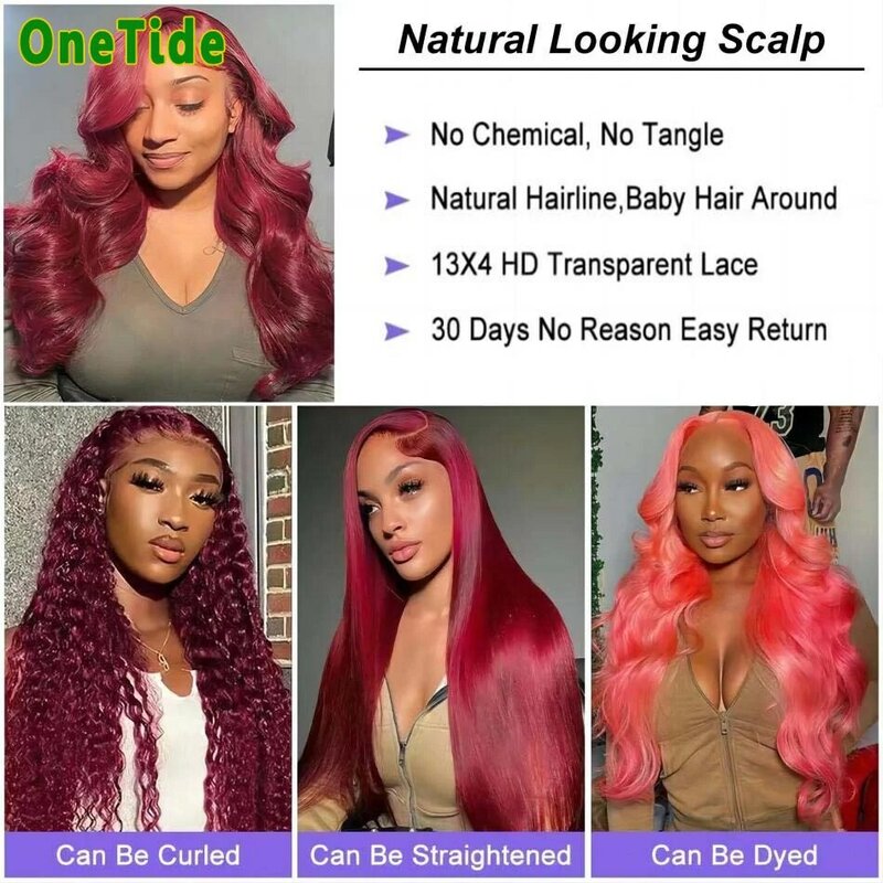 Wig rambut manusia gelombang tubuh Wig depan renda merah anggur 99J 13x4 Wig depan renda transparan untuk wanita Wig Frontal renda rambut manusia