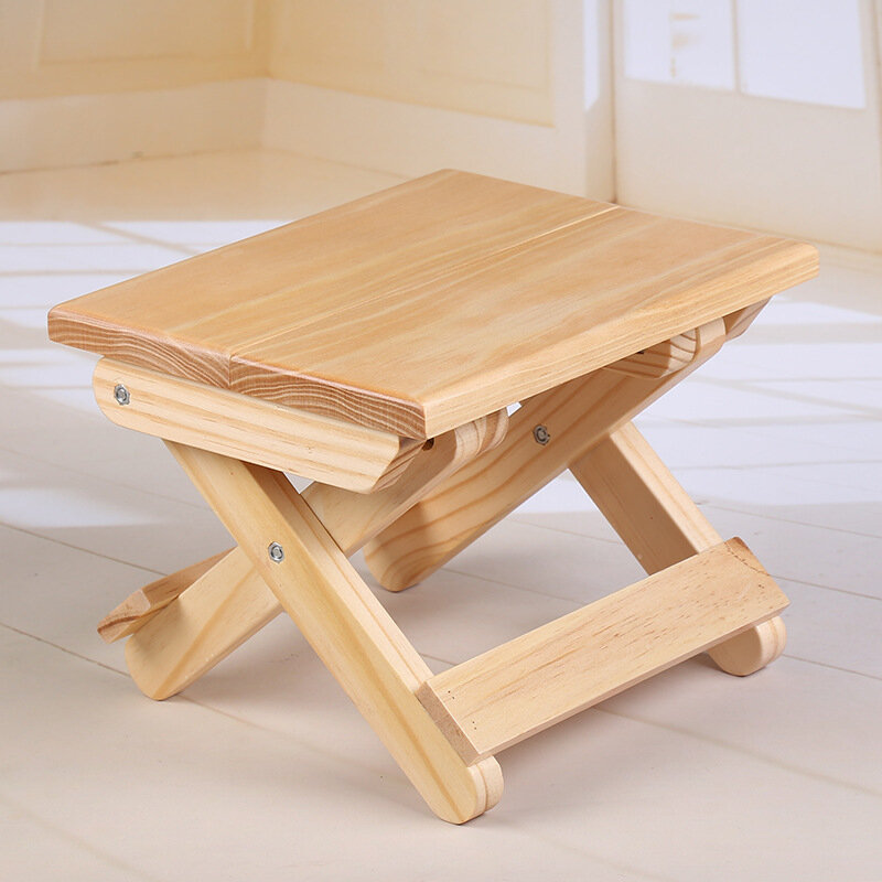 Portable Folding Camp Stool Pine Wood Kids Furniture Portable Household Solid Fishing Chair Durable Small Bench