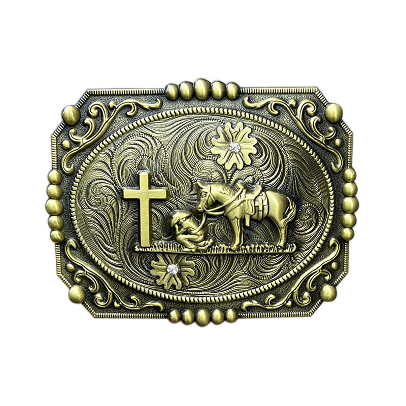 Hebilla de cinturón cruzada de oración de caballo, estilo occidental
