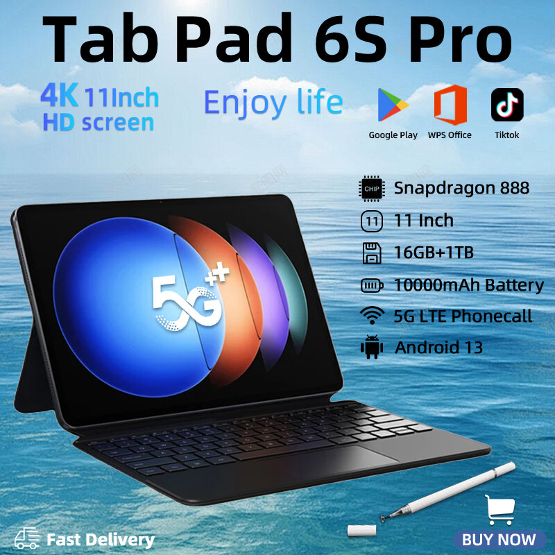 Tablet Original Versão Global Pad 6S Pro, Snapdragon 888, PC, Xiaomi, Android 13, Cartão Dual SIM, HD 4K, 5G, 10000mAh, 16GB, 1TB, 2021