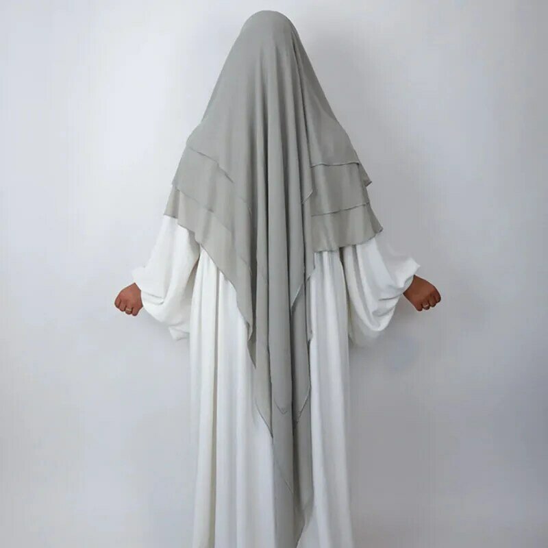 Three Layer Chiffon Khimar With Niqab Strings High Quality EID Ramadan Muslim Women Islamic Clothing Wholesale Prayer Long Hijab