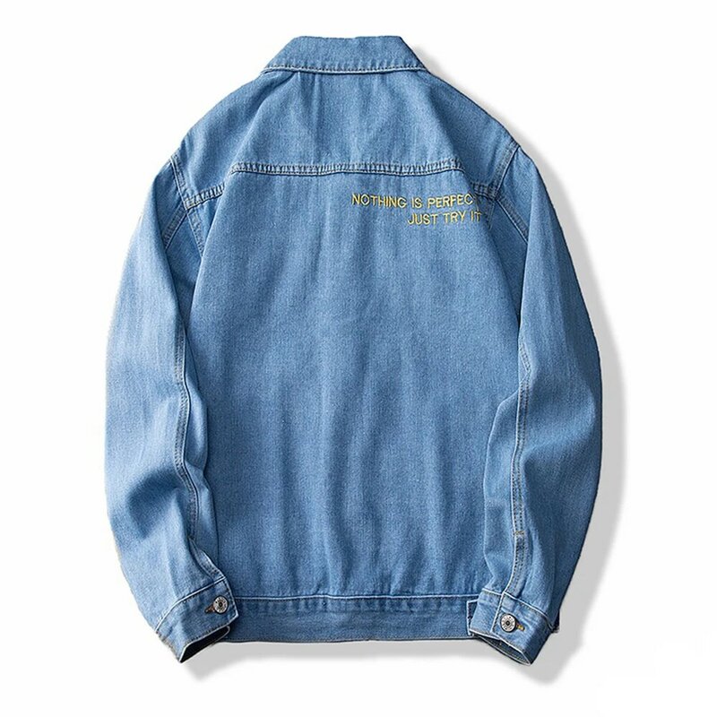 Solid Casual Letter Embroidery Denim Jacket Autumn Spring Wash Cotton Blue Black Jaqueta Jeans Wide Waisted Chaqueta Hombre Coat