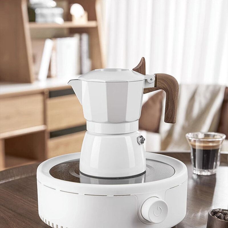 หม้อต้มกาแฟเอสเปรสโซ่วาล์วคู่180มล. เครื่องใช้ในครัวเรือนสำหรับชงกาแฟกลางแจ้งกาต้มน้ำอลูมิเนียมลายไม้