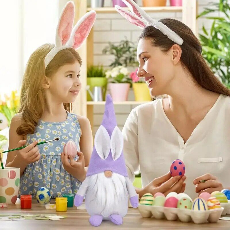 Boneka Plush Paskah kelinci buatan tangan, ornamen rumah kamar anak, telinga kelinci kurcaci tanpa wajah musim semi lucu