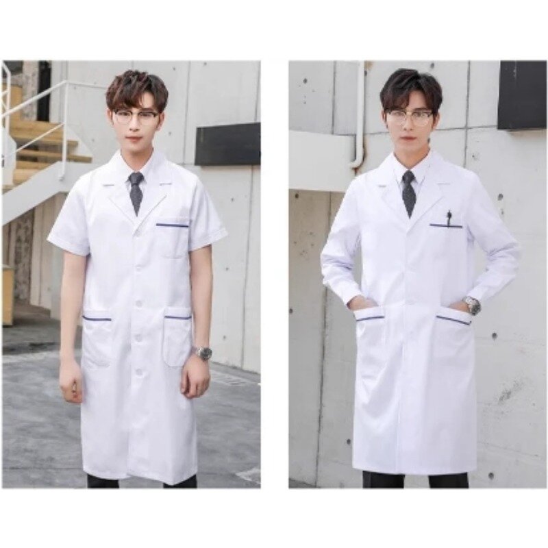 S-2XL 5Styles Single-breasted White Long Nurse Doctor Work Clothes With Pockets Simple Men Women Lab Overalls Uniform Wear