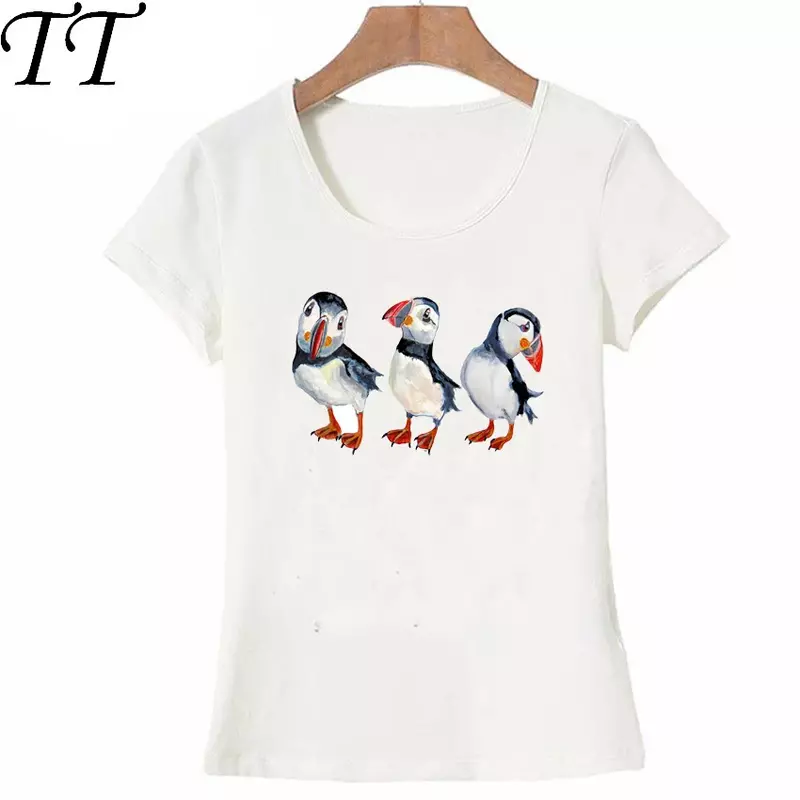 2021 neue Sommer niedlichen Puffin Design Frauen hemd coole Nashorn Auklet Print T-Shirt Hipster Damen Tops hochwertige lässige T-Shirt