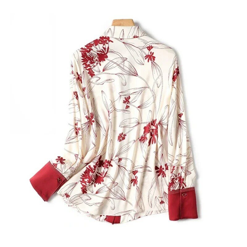 YCMYUNYAN-camisa de satén con estampado Floral para mujer, blusa Vintage holgada de manga larga, ropa de moda para primavera y verano