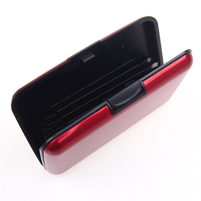 1PC portacarte portatile in alluminio che blocca il portafoglio con custodia rigida porta carte di credito solido Anti-RFID per la scansione