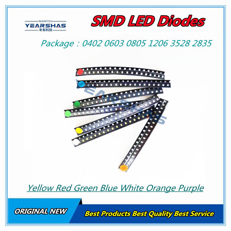 100 teile/los smd led dioden diode smd led diodo kit grün rot warmweiß eis blau gelb rosa lila-uv orange