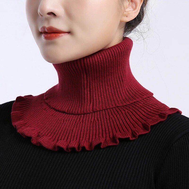 Écharpe en laine élastique à volants pour femme, protège-cou coupe-vent, faux col décoratif polyvalent, hiver
