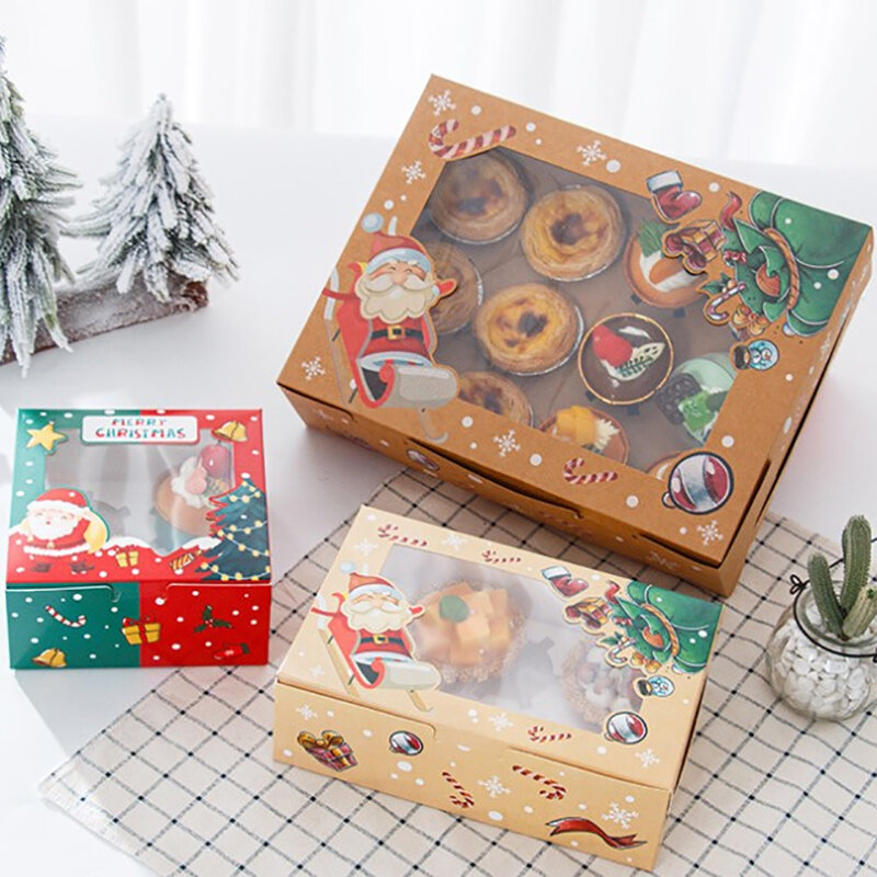 窓付きのクリスマスクッキーボックス,キャンディー,チョコレート,クッキーのパッケージボックス,クリスマスギフト包装,新年のパーティーケア用のパッキングボックス