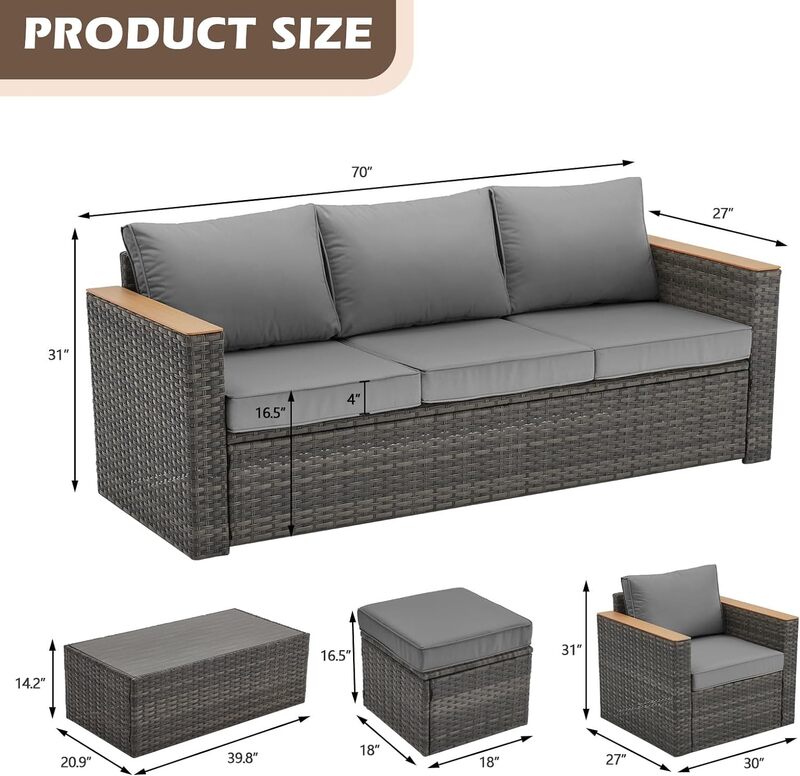 Esclusivo Set di mobili da giardino ad installazione rapida con pouf, Set di conversazione per divano componibile da esterno in vimini durevole