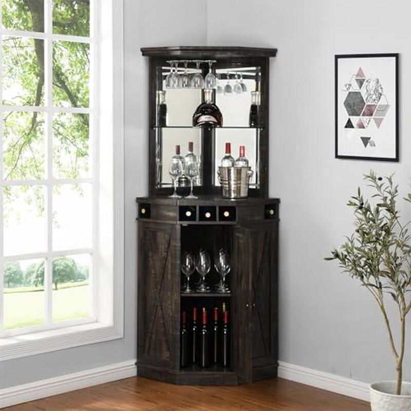 73-calowa narożna szafka barowa lampka do wina uchwyt na półkę z lustrem, duża rustykalna klatka barowa szafka do przechowywania salonu
