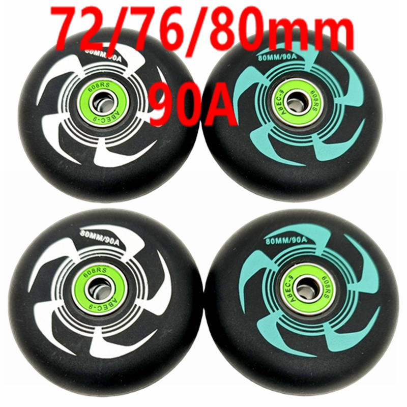 Black Inline Skate Wheel, frete grátis, 8 rodas por lote, 72mm, 76mm, 80mm, 90A
