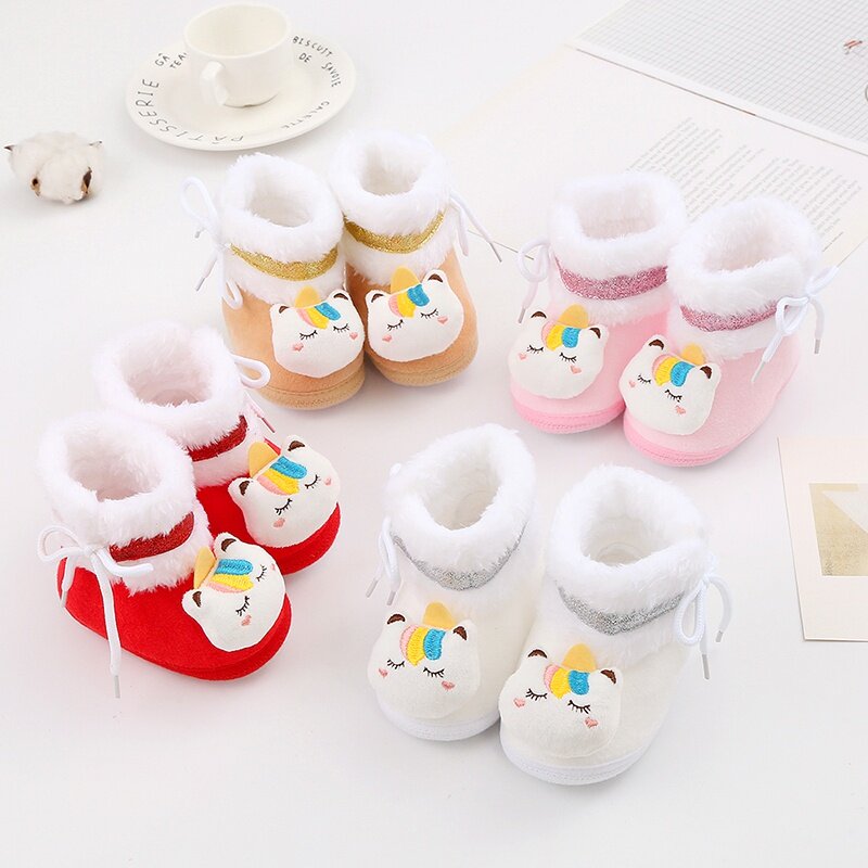 Newborn Baby Boots Shoes Cute Cartoon Boy Girl Toddler Winter Plush Snow Booties Warm Infant Crib Shoes