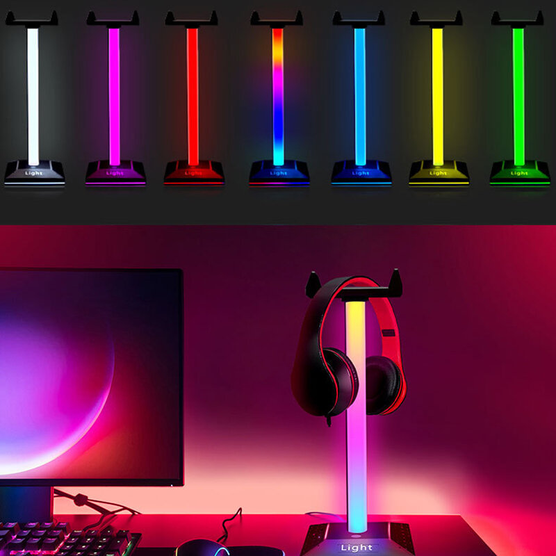 Lámpara RGB con soporte para auriculares, luz de ambiente de escritorio USB para juegos