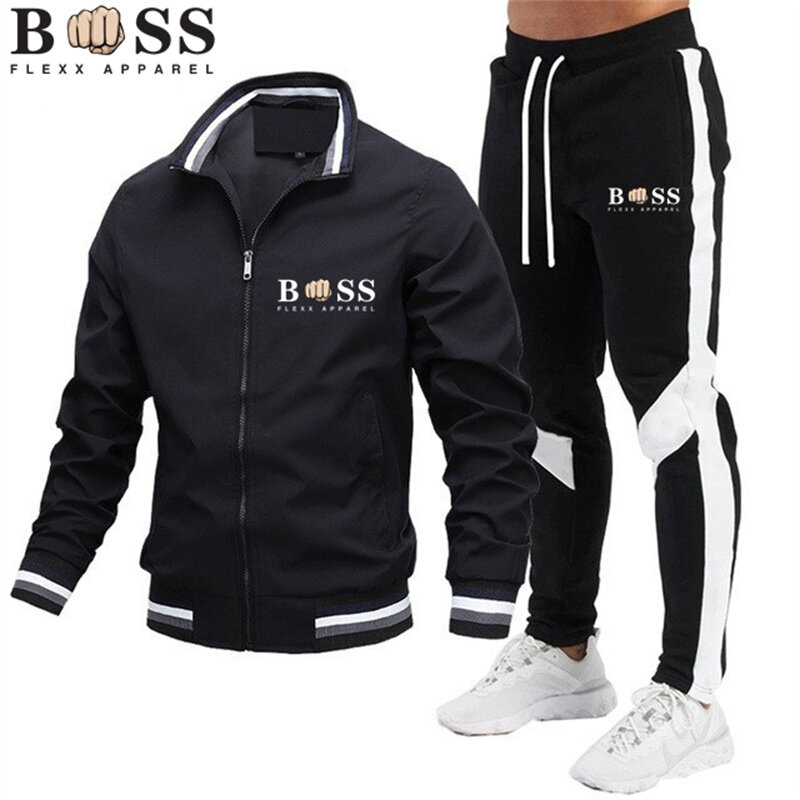 BSS FLEXX-Conjunto de chaqueta informal para hombre, pantalones empalmados, chaqueta de béisbol con cuello levantado, alta calidad, otoño e invierno, 2023