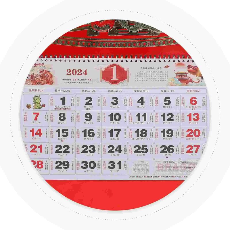 Calendario colgante tradicional 2024, calendario de pared impreso transparente, delicado, para oficina
