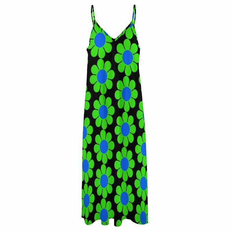 Gaun tanpa lengan bunga aster Hippy biru hijau gaun wanita untuk wanita 2023 gaun upacara