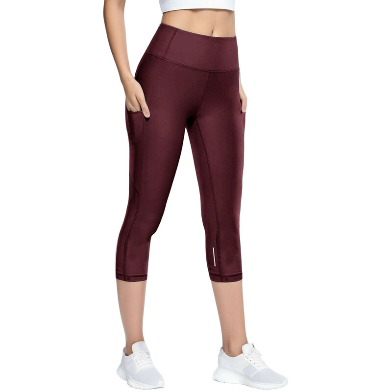 Mallas deportivas reflectantes para mujer, pantalones ajustados elásticos de siete puntos de secado rápido para Yoga