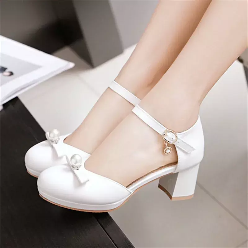 Summer PU Leather Princess Girls Wedding Party Shoes Bow Knot Woman High Heeled Shoes Big Girls Party Dance Leather Sneakers