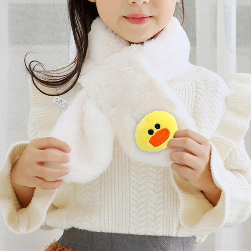 Bufanda de felpa de oso lindo para niños y niñas, pañuelo de invierno de dibujos animados, coreano, Color sólido, blanco cálido