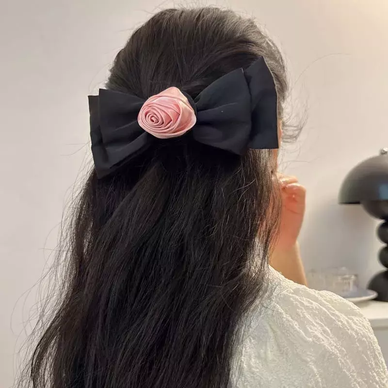 2024 Koreaanse Roze Roze Roze Boog Haarclip Voor Vrouwen Vintage Elegante Effen Kleur Zijclip Duckbill Clip Haarspeldjes Haaraccessoires