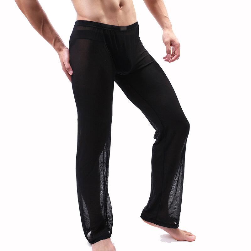 Pantaloni da uomo indumenti da notte Sexy maschili Home Summer Lingerie Clubwear sottile trasparente vedere attraverso i pantaloni pigiama allentato