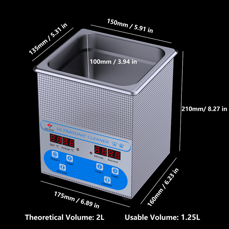 Nettoyeur à ultrasons 2L bac ultrason avec minuterie numérique et chauffage machine de nettoyage à ultrasons 40kHz pour bijoux et lunettes