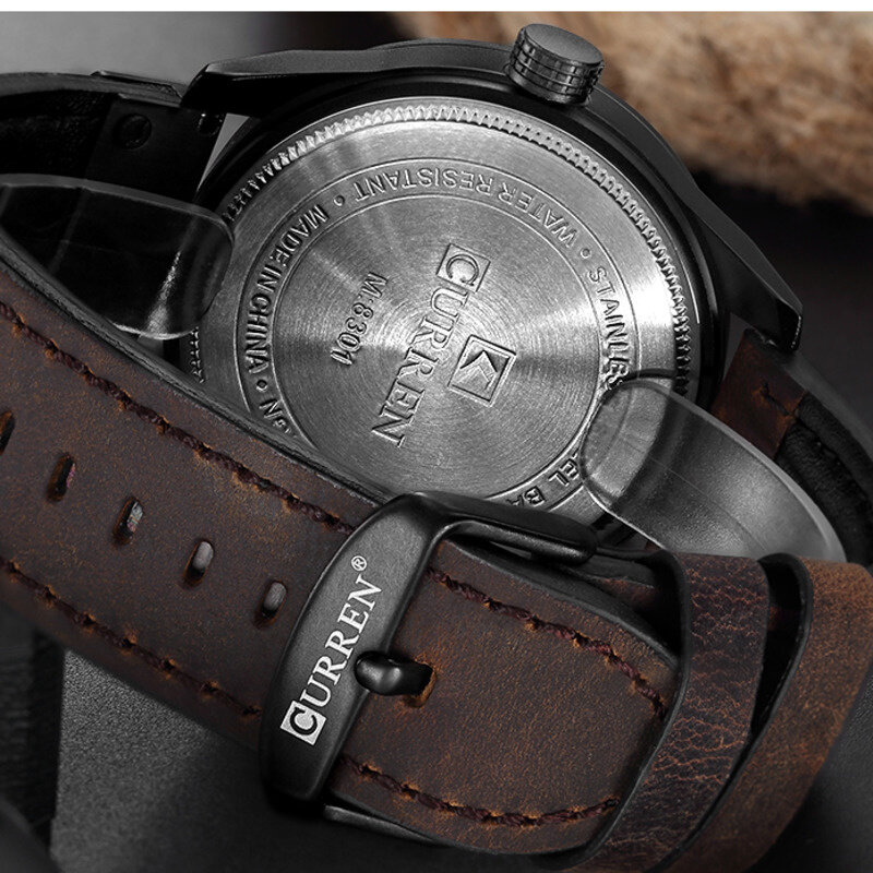 CURREN-Reloj de cuarzo deportivo para Hombre, cronógrafo informal de lujo con correa de cuero, resistente al agua, con fecha, 8301