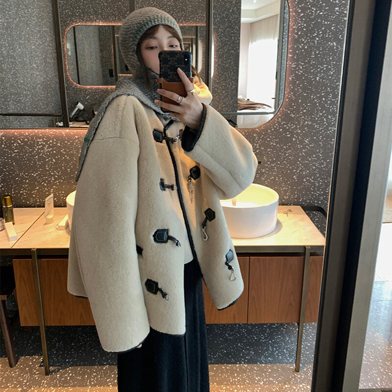 Genuíno casaco de pele real de alta qualidade das mulheres casacos de lã natural grosso quente elegante solto grande tamanho plush outwear para mulher e634